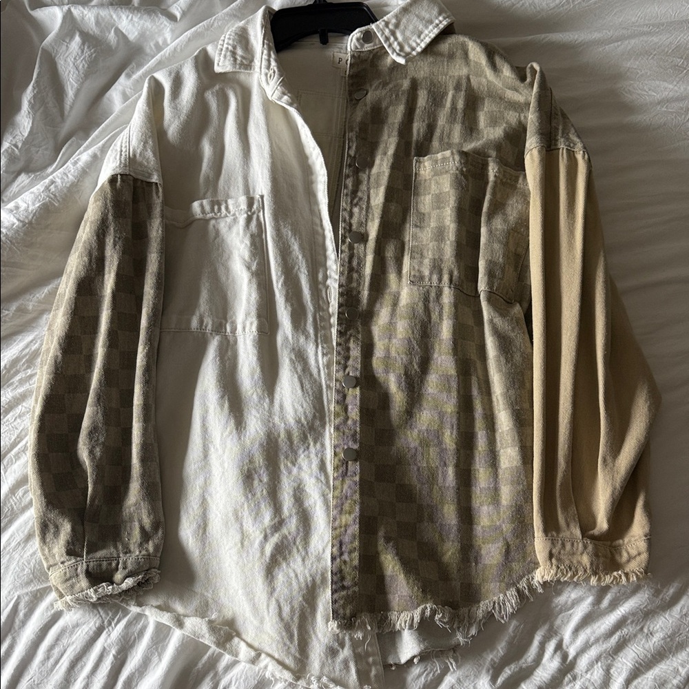 Pol Patchwork Oversized Button-Up Jacket In White… - image 1